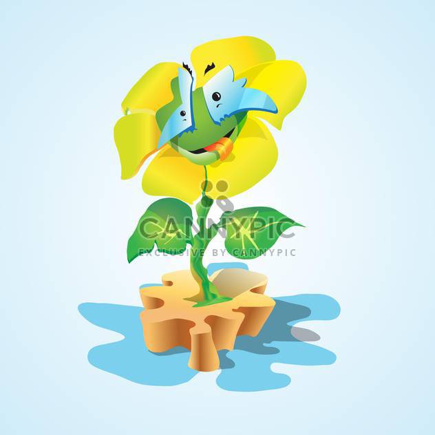 Vector illustration of funny colorful cartoon flower on blue background - vector gratuit #125778 