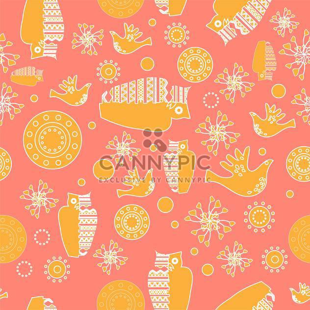 Vector colorful ornamental folk background with yellow owls - vector gratuit #126098 
