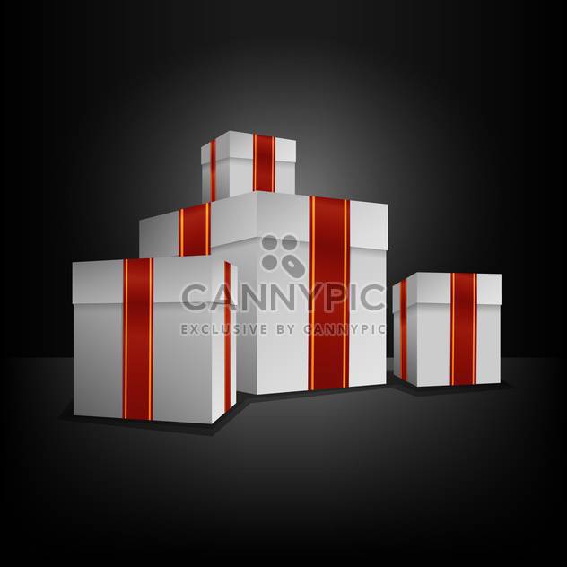 white gift boxes with red ribbons on black background - vector #126818 gratis