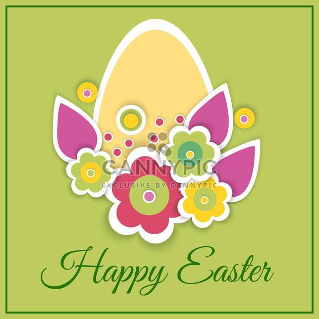 Happy Easter Card with egg and flowers on green background - Free vector #127188