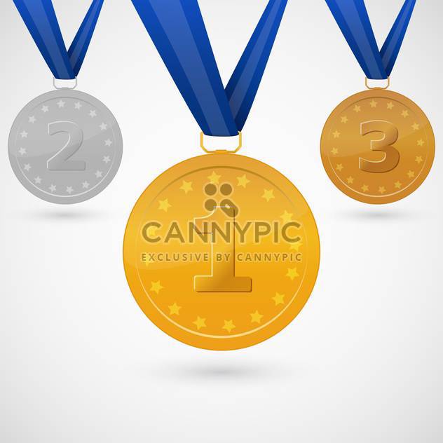 winners medals with blue ribbons on white background - Free vector #127778