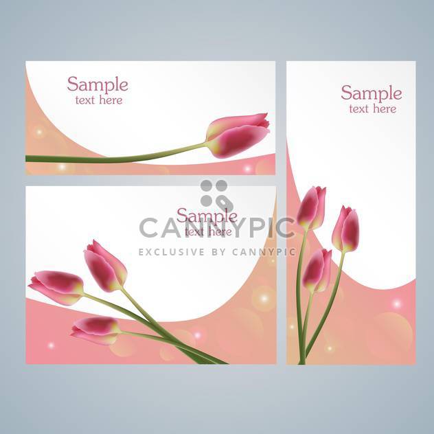 Brochure template cards with pink tulips on grey background - vector gratuit #127858 