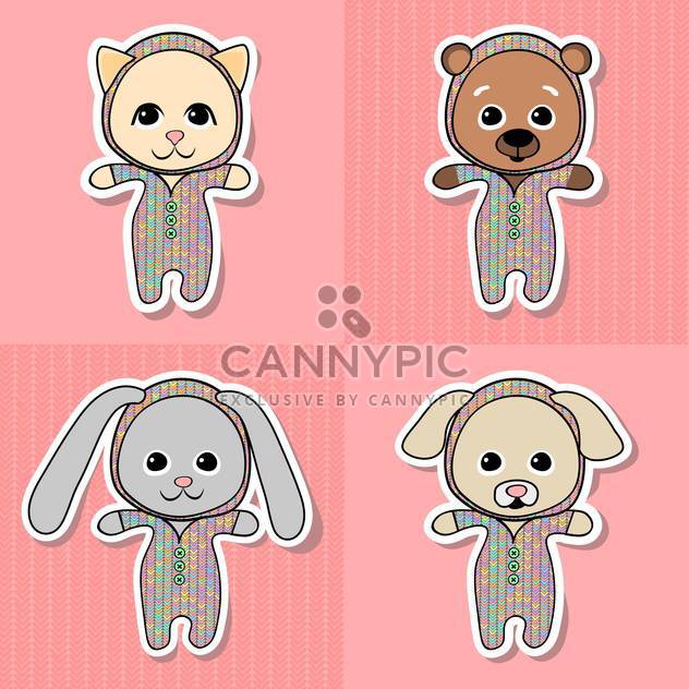 Cheerful cat, bear, pig, dog, puppy and the rabbit vector Illustration - Free vector #128418