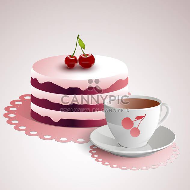 Vector illustration of cup of coffee with a cherry cake - Free vector #128448