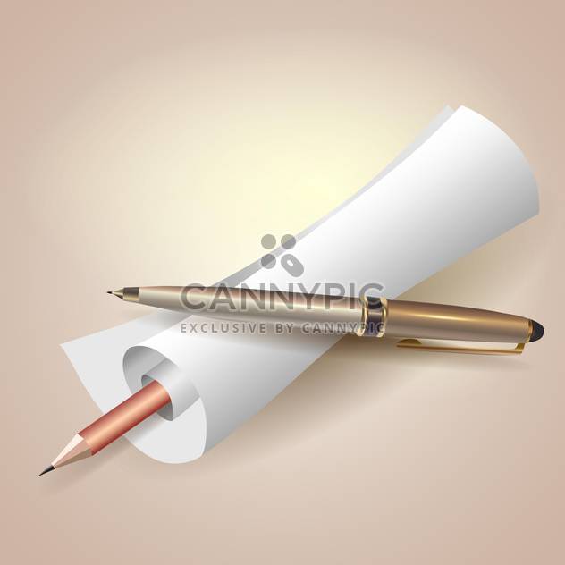 paper scroll with pen and pencil - vector gratuit #129088 
