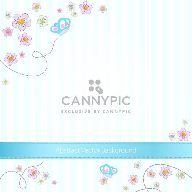 Vector blue striped background with butterflies and flowers - бесплатный vector #129738