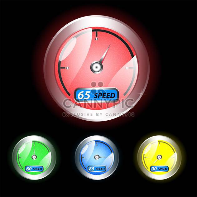 Vector dashboard speedometer icons on black background - vector gratuit #129808 