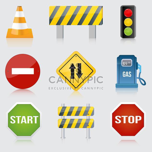 Vector set of various road and highway signs on gray background - vector gratuit #129888 