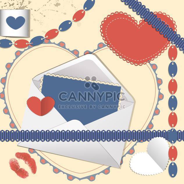 Scrapbook with envelope, and heart shaped greeting vector card - vector #130478 gratis