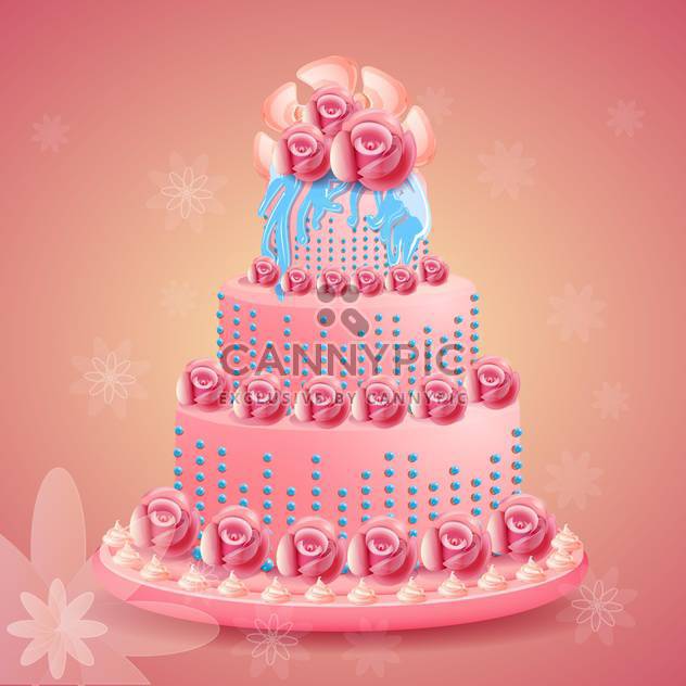 Pink beautiful birthday cake on pink background - vector gratuit #131588 