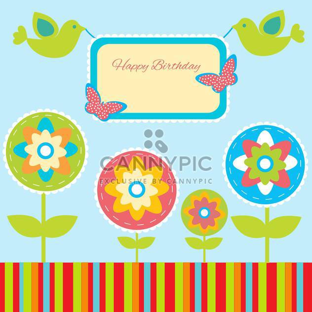 Birthday card with birds and flowers - Free vector #132478