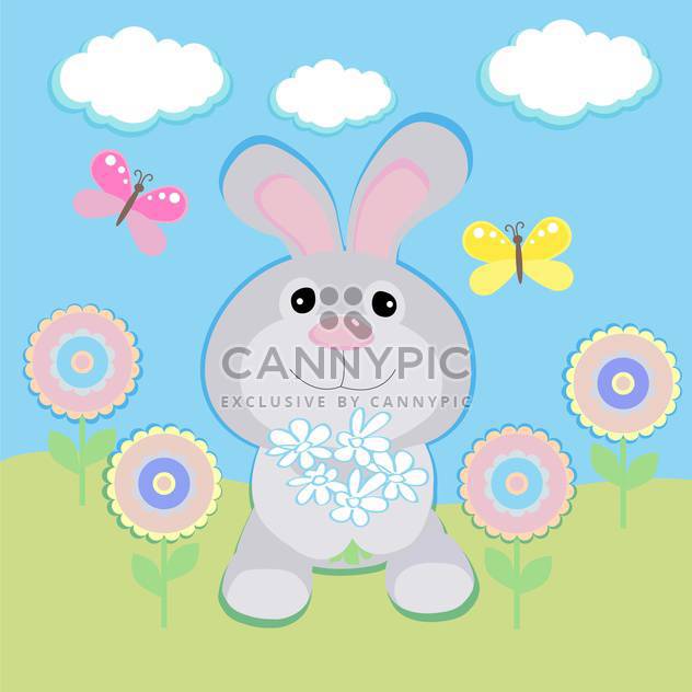 happy birthday greeting card with rabbit - Kostenloses vector #133448