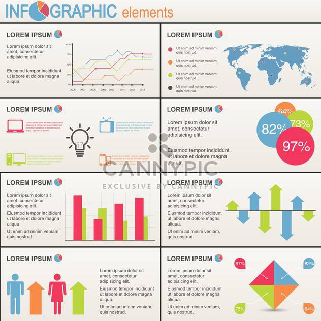 set of infographics elements with world map - vector #133528 gratis