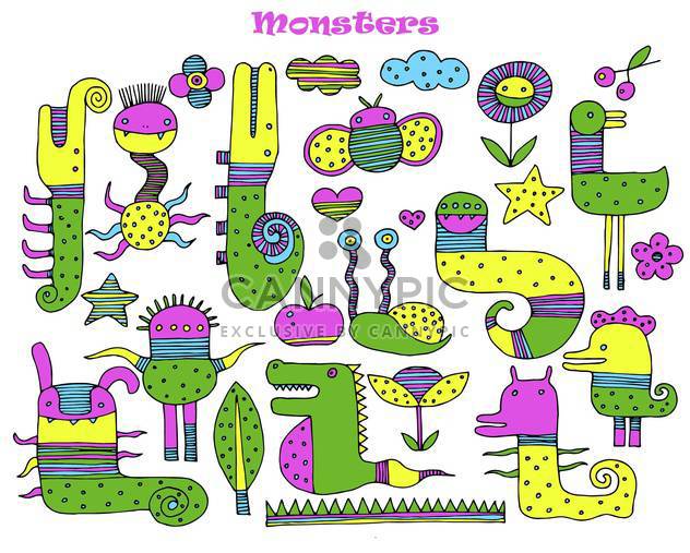 banner with multicolored cartoon monsters - vector #135068 gratis