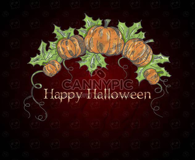 Halloween card with pumpkins on dark red background - vector gratuit #135288 