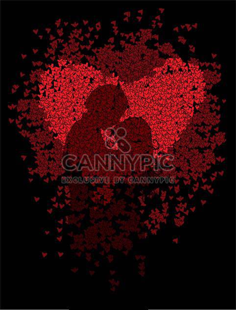 red hearts with couple silhouette on black background - бесплатный vector #127228