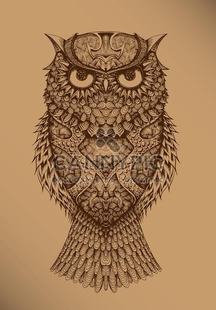 vector illustration of drawing owl on brown background - vector gratuit #127968 