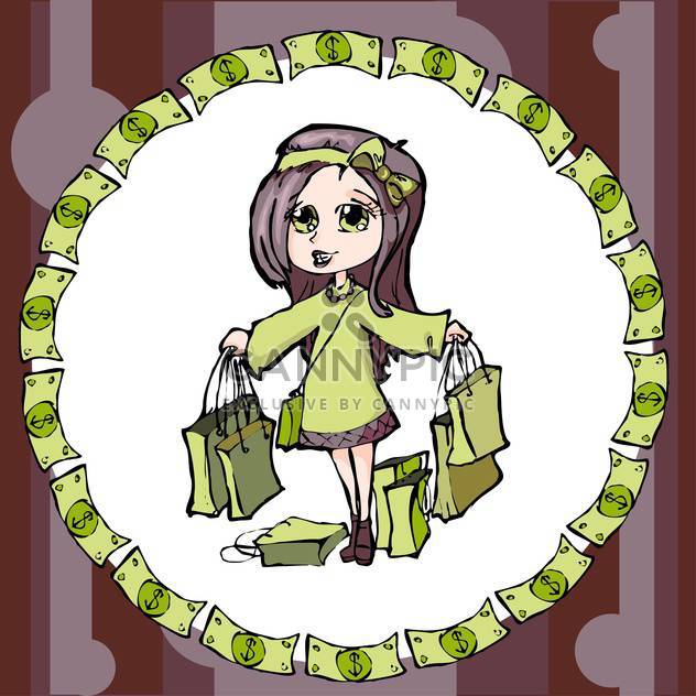 colorful illustration of shopping girl - vector gratuit #128118 