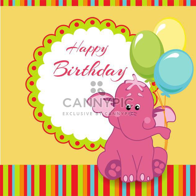 Happy birthday greeting card with pink elephant - Kostenloses vector #128328