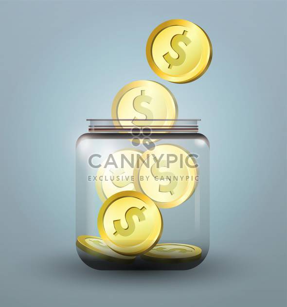 Vector illustration of moneybox with golden dollar coins - vector gratuit #128718 