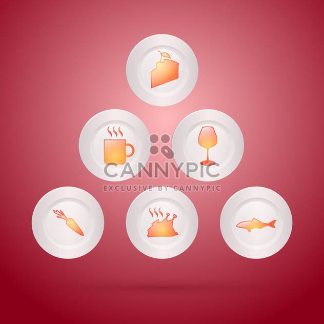 Vector food icons set on red background - бесплатный vector #129188