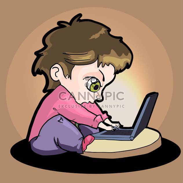 vector cartoon boy with laptop - vector gratuit #129198 