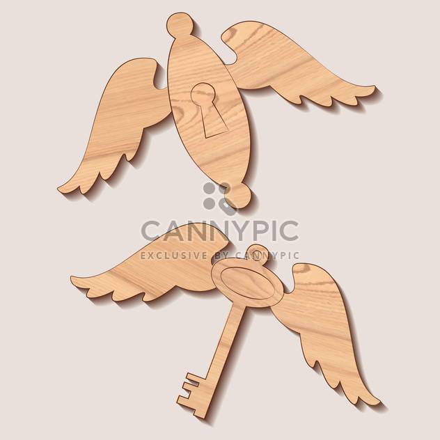 Vector wooden key and keyhole with wings - vector gratuit #129308 