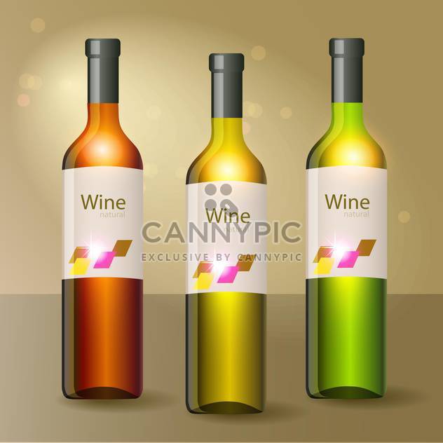Vector illustration of three wine bottles on yellow background - vector gratuit #129618 