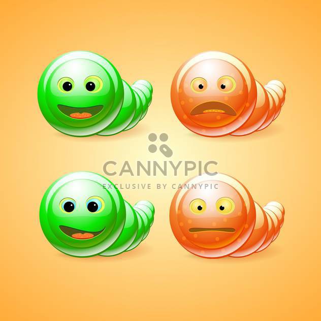 Vector set of green and orange funny worms on orange background - Free vector #129688