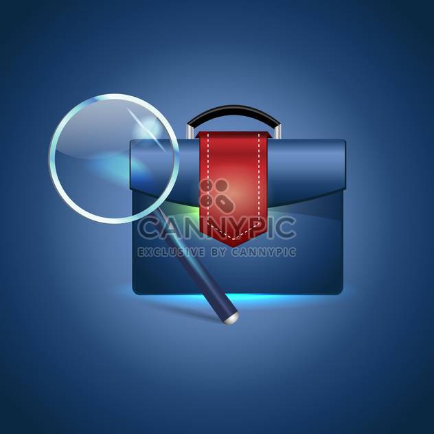 Vector illustration of briefcase and magnifying glass on blue background - Free vector #129748