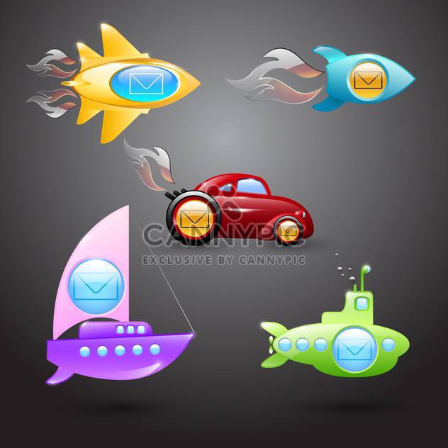 Vector set of mail icons in form of transports on gray background - Kostenloses vector #129778