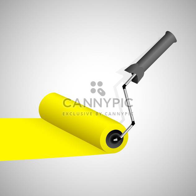 Paint roller with yellow trace on grey background - Free vector #129958