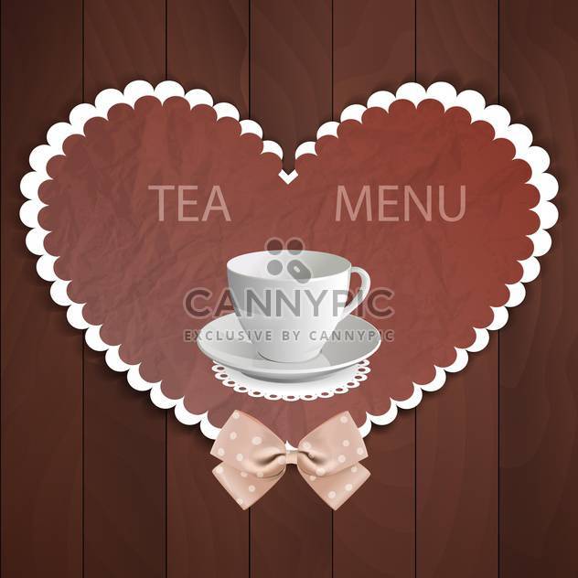 Background in heart shaped with white cup of tea and bow - Kostenloses vector #130008