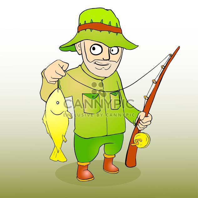 Vector illustration of fisherman with rod spinning and fish - Free vector #130188