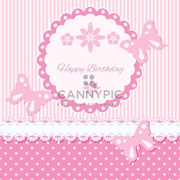 Vector Birthday pink card with flowers and butterflies - бесплатный vector #130558