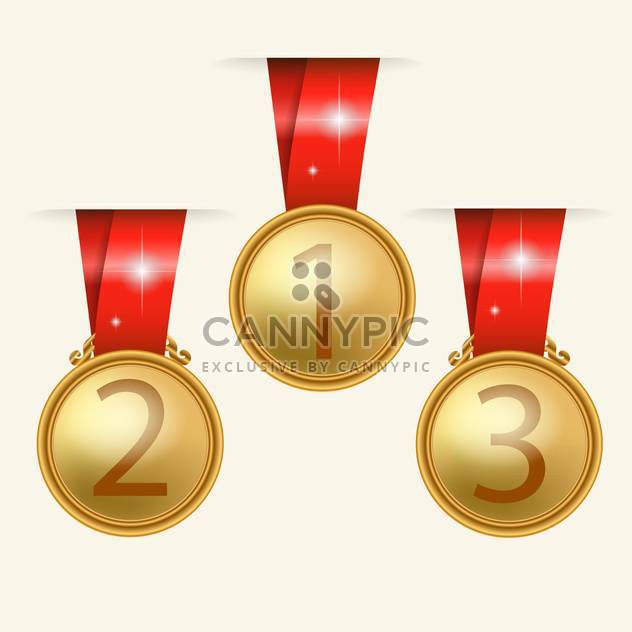 Vector golden medals with red ribbons on beige background - vector gratuit #130788 