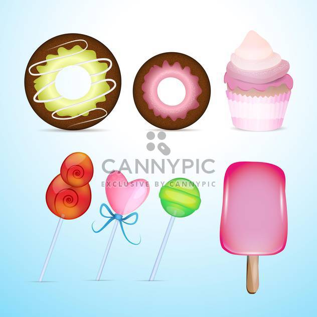 Vector different cute candies on blue background - vector gratuit #131108 
