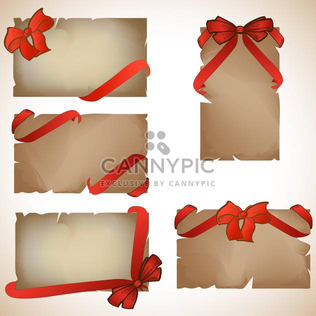 Set of beautiful craft paper cards with red gift bows - Free vector #131958