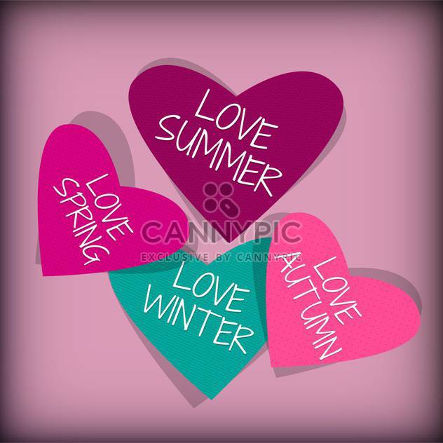 hearts with different seasons inscriptions - vector gratuit #134418 