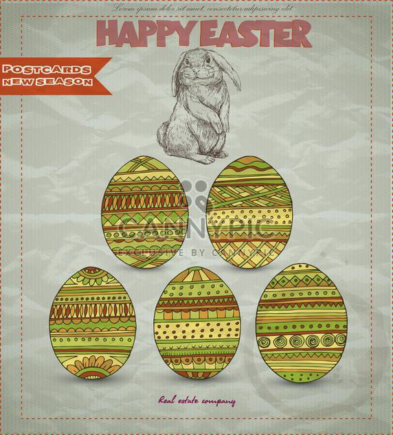 retro easter card with bunny and eggs - vector gratuit #135128 