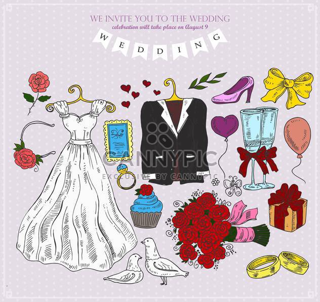 set of wedding attributes vector illustration - vector gratuit #135158 